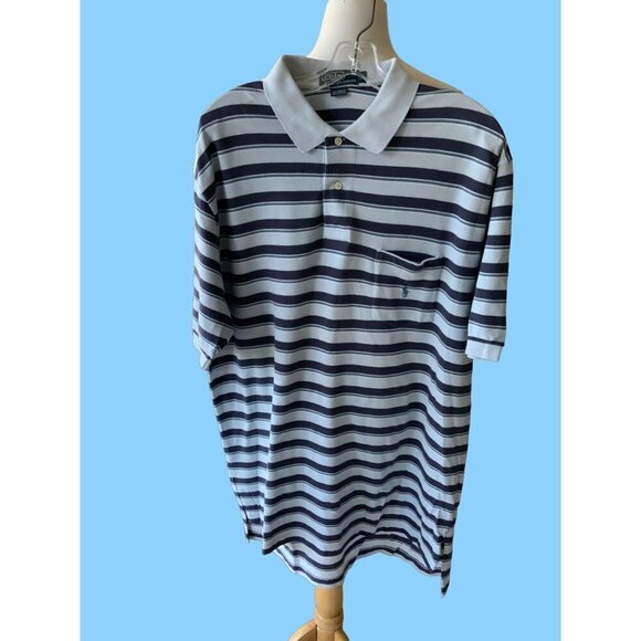 RALPH LAUREN MENS BLUE STRIPPED POCKETED SS COLLARED TOP SHIRT POLO EUC XL - Picture 1 of 5